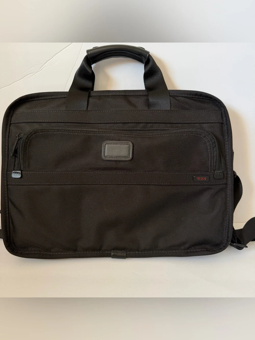 Tumi Black Nylon Laptop Briefcase with Subtle Red Logo